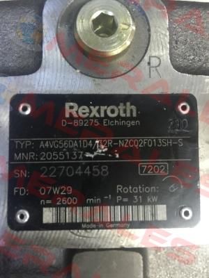 Part number: R902055137, A4VG56DA1D4/32R-NZC02F013SH-S Rexroth