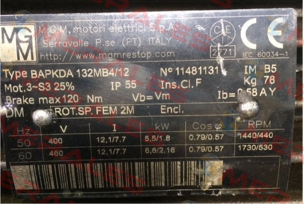 BAPKDA 132MB4/12  M.G.M MOTORI