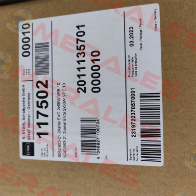 PN: 117502 Type: 6042/963-21 Stahl