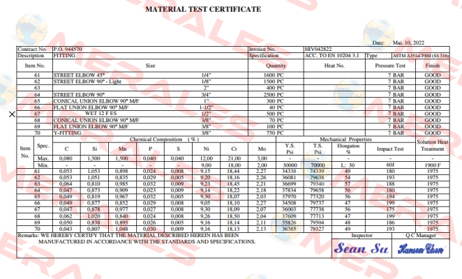 Inspection certificate 3.1 Landefeld