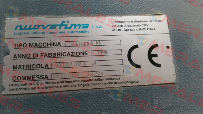 Packing Card For DVPP-10  Nuova Fima