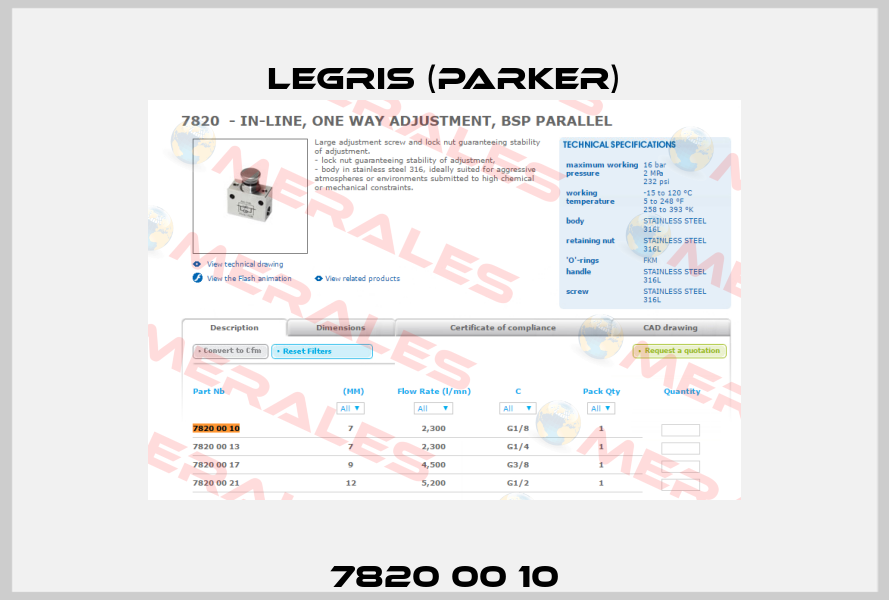7820 00 10 Legris (Parker)