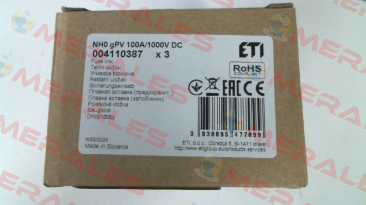 P/N: 4110387, Type: NH 0/100A DC 1000V Eti