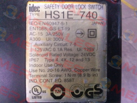 HS1E-740 SAFETY DOOR LOCK SWITCH IEC/EN 60947-5-1 - OEM Idec